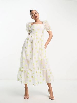 Платье в цветочек с принтом с пышными рукавами Collective The Label