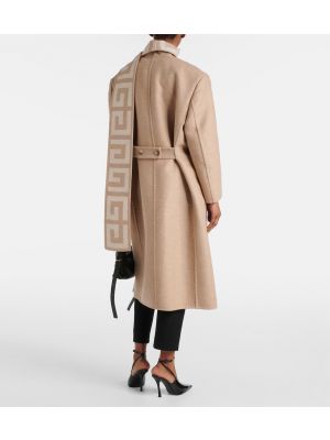 Jedwabny płaszcz wełniany Givenchy beżowy