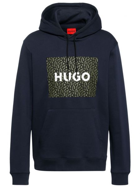 Hoodie en coton à imprimé Hugo bleu