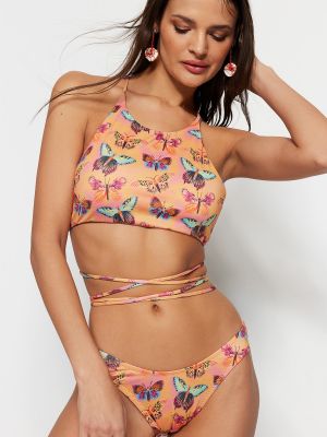 Bikini s printom s životinjskim uzorkom tie-dye Trendyol narančasta