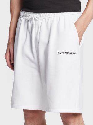 Αθλητικό τζιν σορτς Calvin Klein Jeans λευκό