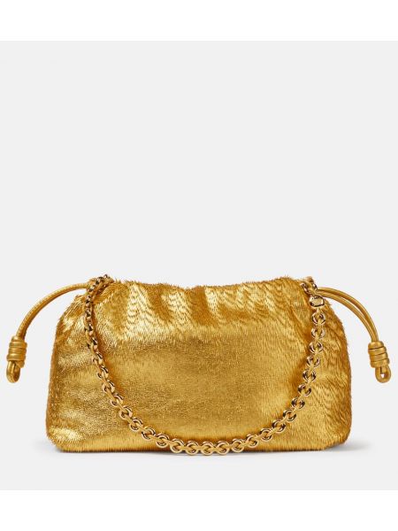 Usnjena pisemska torbica z obrobami Loewe zlata