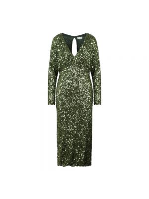 Sukienka midi z cekinami slim fit z dekoltem w serek Parosh zielona