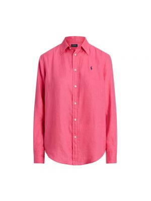 Lniana koszula Polo Ralph Lauren różowa