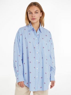 Oversized srajca s črtami Tommy Hilfiger modra