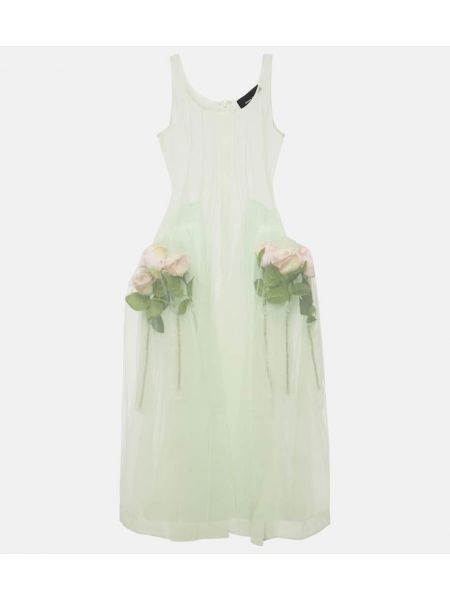 Midi obleka s cvetličnim vzorcem iz tila Simone Rocha zelena