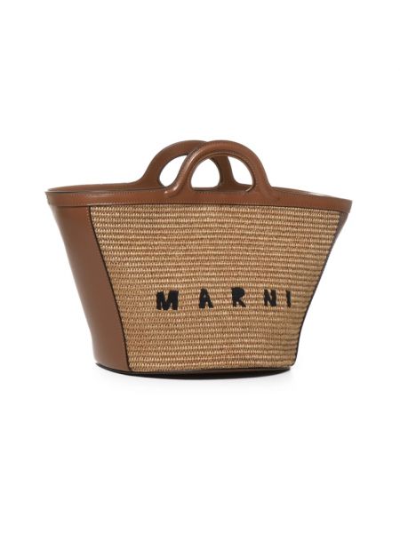 Bolso shopper con estampado tropical con bordado Marni marrón
