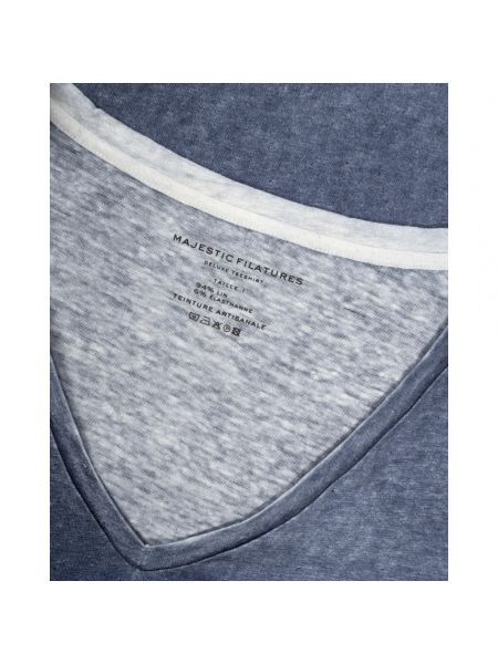 Camiseta de lino con escote v Majestic Filatures azul