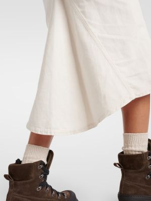 Falda midi de lino de algodón Brunello Cucinelli blanco