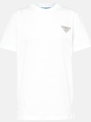 Bavlněné tričko jersey Prada bílé