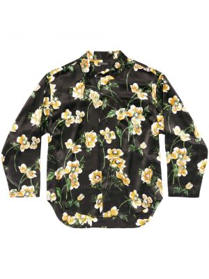 Kvetinová hodvábna košeľa s potlačou Balenciaga čierna