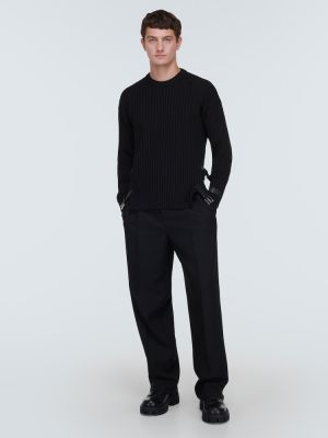 Vuneni kožni džemper Versace crna