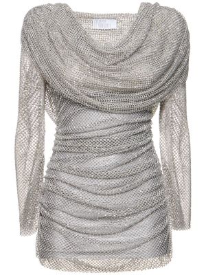 Mini šaty s výšivkou s kapucí se síťovinou Giuseppe Di Morabito stříbrné