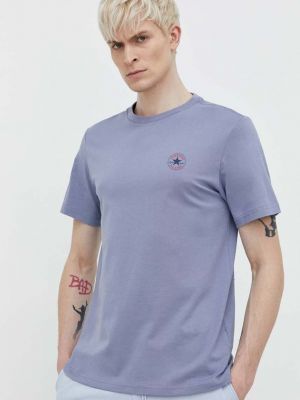 Памучна тениска с дълъг ръкав с принт Converse синьо