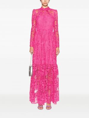 Krajkové večerní šaty Self-portrait růžové