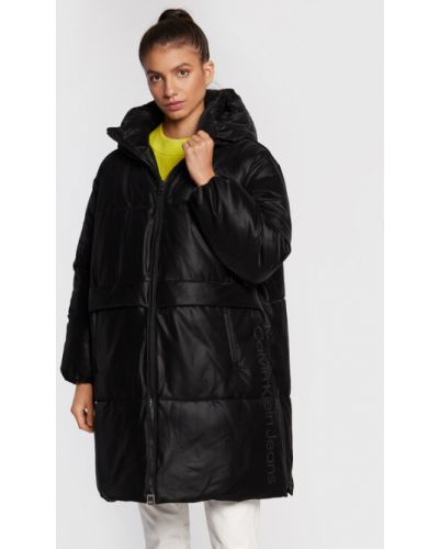 Palton de iarna cu croială lejeră de puf Calvin Klein Jeans negru