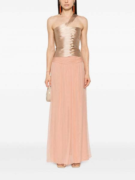 Hedvábné dlouhá sukně Alberta Ferretti růžové