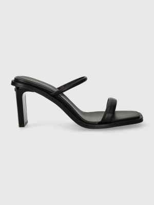 Kožené pantofle na podpatku Calvin Klein černé