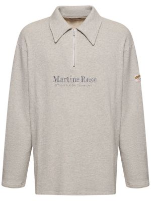 Bavlnené polokošeľa na zips s potlačou Martine Rose sivá