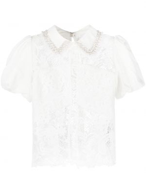 Блуза с перли с дантела Self-portrait бяло