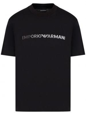 T-shirt brodé en coton Emporio Armani noir