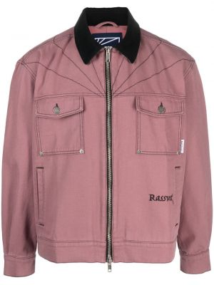 Bavlněná džínová bunda s výšivkou Paccbet růžová