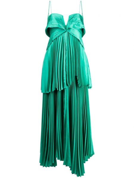 Plisované saténové koktejlové šaty Acler zelené