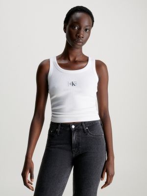 Camiseta sin mangas de algodón Calvin Klein Jeans blanco