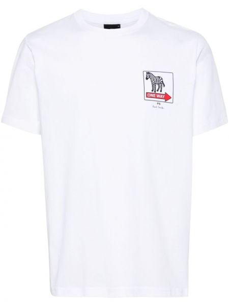 T-shirt di cotone con stampa zebrato Ps Paul Smith bianco