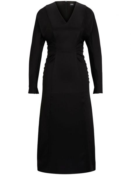 Satynowa sukienka midi z dekoltem w serek Boss czarna