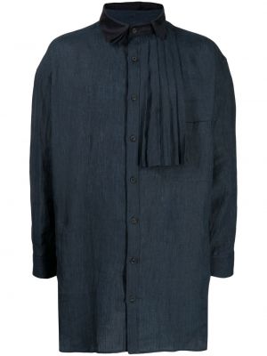 Plisovaná bavlněná košile Yohji Yamamoto modrá