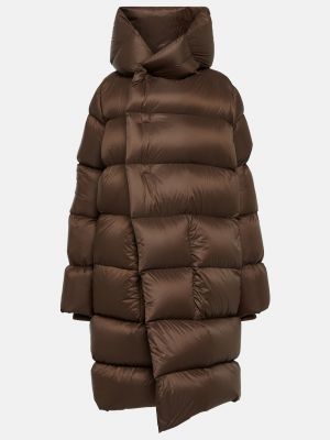Пуховое стеганое пальто с капюшоном Rick Owens коричневое