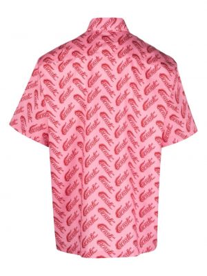 Bavlněná košile s potiskem Lacoste růžová