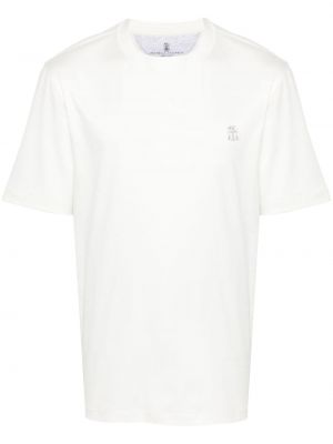 Βαμβακερή μπλούζα με κέντημα Brunello Cucinelli λευκό