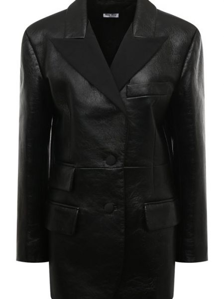 Кожаный пиджак Miu Miu черный