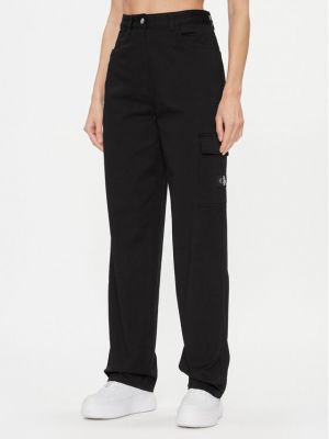 Bavlnené priliehavé rovné nohavice s vysokým pásom Calvin Klein Jeans čierna