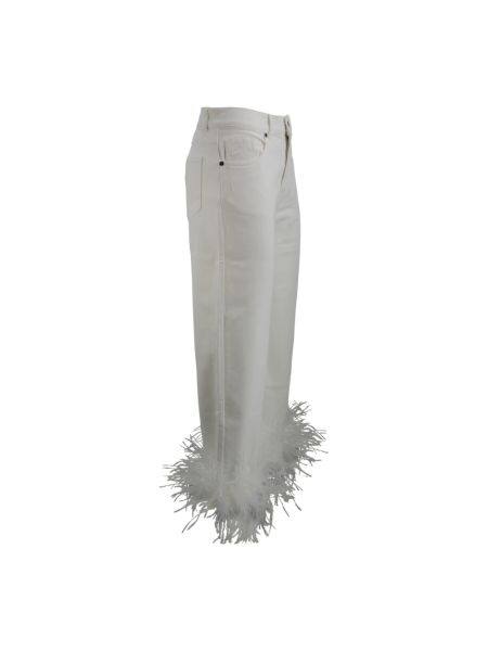 Pantalones de cintura alta con plumas de plumas P.a.r.o.s.h. blanco