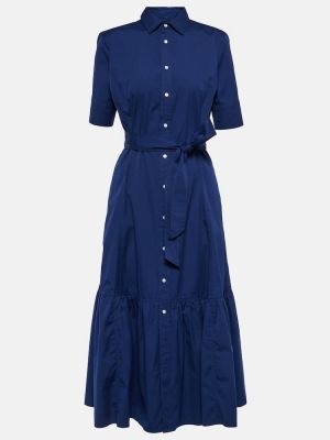 Βαμβακερή μίντι φόρεμα Polo Ralph Lauren μπλε