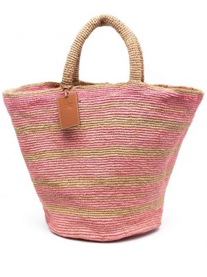 Ριγέ τσάντα shopper με σχέδιο Manebì ροζ