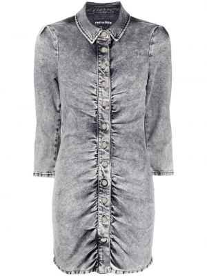 Bavlněné slim fit šaty s knoflíky Retrofete - stříbrný