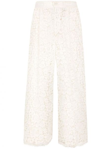 Csipkés laza szabású virágos nadrág Dolce & Gabbana fehér