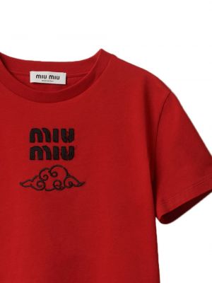 Haftowana koszulka bawełniana Miu Miu czerwona