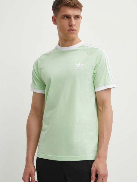 Koszulka w paski bawełniana Adidas Originals zielona