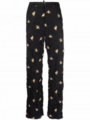 Pantaloni drepti cu model floral cu imagine Dsquared2 negru