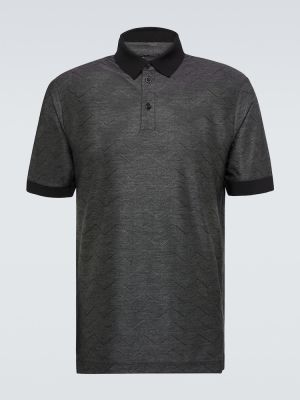 Памучна копринена поло тениска Giorgio Armani сиво
