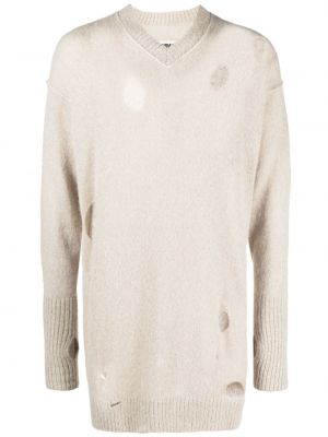 Dzianinowy sweter z przetarciami Mm6 Maison Margiela beżowy