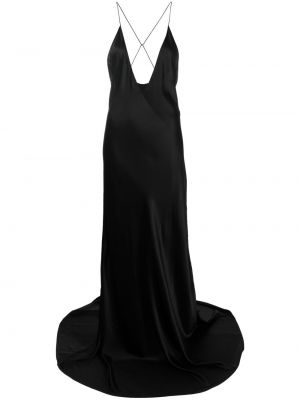 Svilena večernja haljina s v-izrezom Saint Laurent crna
