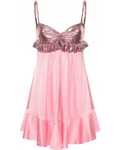 Мрежеста мини рокля от джърси Paco Rabanne розово