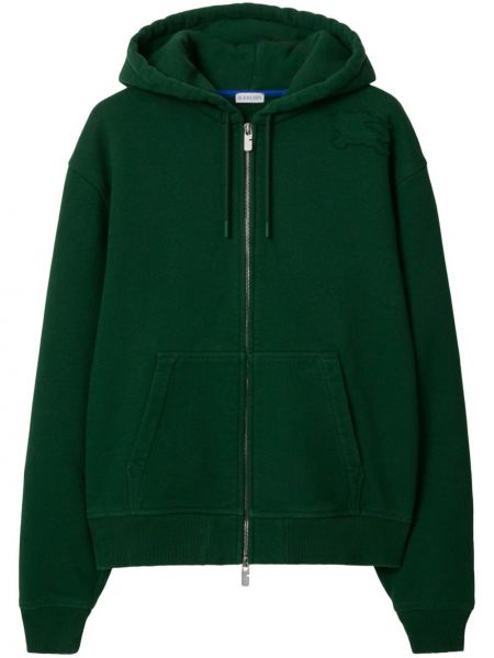 Pamučna hoodie s kapuljačom s patentnim zatvaračem Burberry zelena