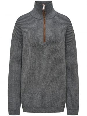 Вълнен пуловер с цип 12 Storeez сиво